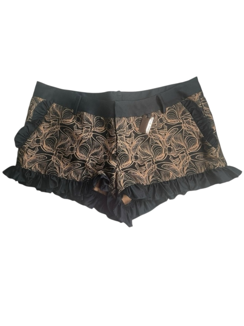 new Thomas Wylde ๐ฃ Luxe Naughty Ruffled Shorts ๐ฃ Black + Rose Gold Print ๐ฃ 4 ๐ฃ - Picture 2 of 16